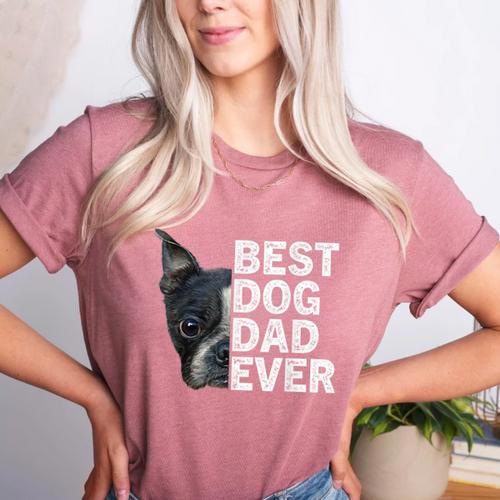 Best Dog Dad Ever Boston Terrier Dog Lover For Dad Men Women Girls Kids Women's Heather T-Shirt - Bostonterriersmerch.com