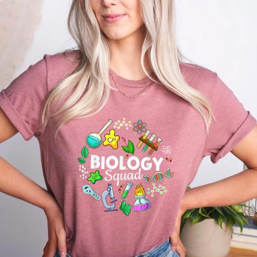 Biology Squad Science Teacher Student Biologist Women's Heather T-Shirt - teacherstshirts.com CA