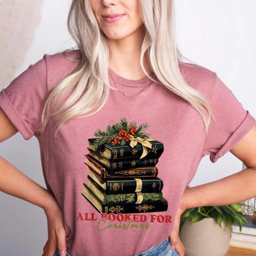 All Booked For Christmas Christmas Book Tree For Teacher For Men Women Kids Women's Heather T-Shirt - teacherstshirts.com AU