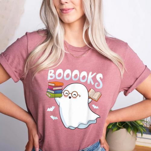 Books Halloween Librarian Teacher Reader Reading Book Lover Women's Heather T-Shirt - teacherstshirts.com CA