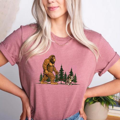 Boston Terrier Bigfoot Dog Walking Dog Mom Dad Kids Women's Heather T-Shirt - Bostonterriersmerch.com