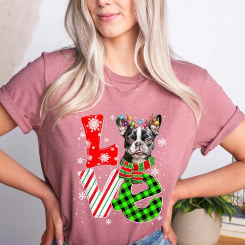 Boston Terrier Christmas Tree Lights Santa Dog Xmas For Men Women Kids Women's Heather T-Shirt - Bostonterriersmerch.com