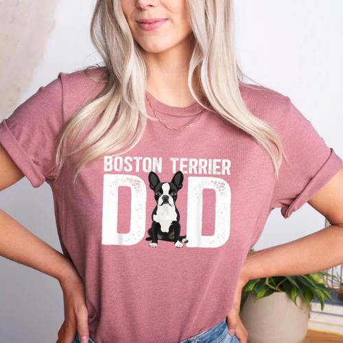 Boston Terrier Dad Of A Bostie Dad Bostie Father Women's Heather T-Shirt - Bostonterriersmerch.com