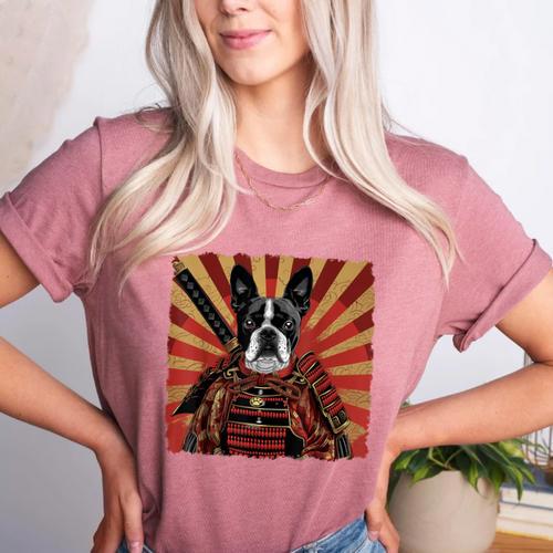 Boston Terrier Dog Japanese Art Samurai Ukiyo-e Women's Heather T-Shirt - Bostonterriersmerch.com DE