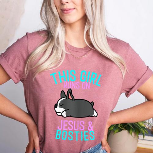 Boston Terrier This Girl Runs On Jesus And Boston Terriers Women's Heather T-Shirt - Bostonterriersmerch.com