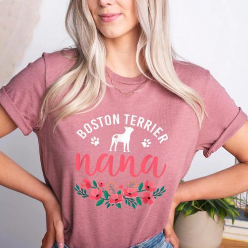 Boston Terrier Grandma Nana Dog Lover Christmas Women's Heather T-Shirt - Bostonterriersmerch.com