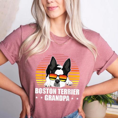Boston Terrier Grandpa Dog Owner Boston Terrier Women's Heather T-Shirt - Bostonterriersmerch.com