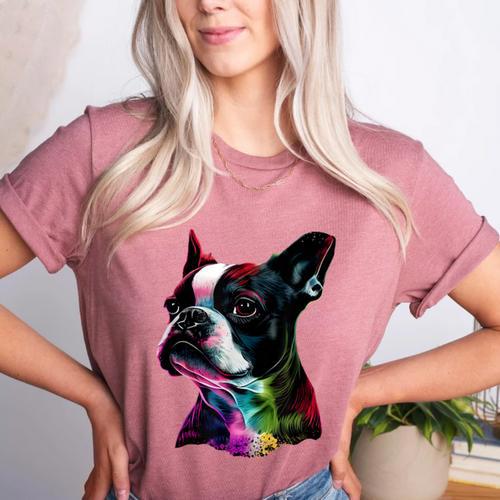 Boston Terrier Lovers Colorful Pop Art Boston Terrier Women's Heather T-Shirt - Bostonterriersmerch.com