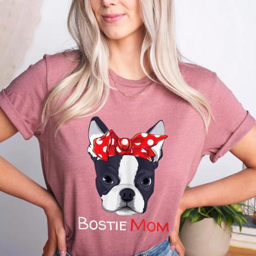Boston Terrier Mom Bostie Women Girls Women's Heather T-Shirt - Bostonterriersmerch.com
