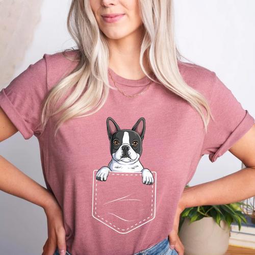 Boston Terrier In The Pocket Cute Boston Terrier Dog Lovers For Men Women Girls Kids Women's Heather T-Shirt - Bostonterriersmerch.com