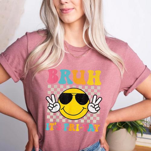 Bruh It's Fri-Yay Friday Weekend Smile Face Teacher Student Women's Heather T-Shirt - teacherstshirts.com