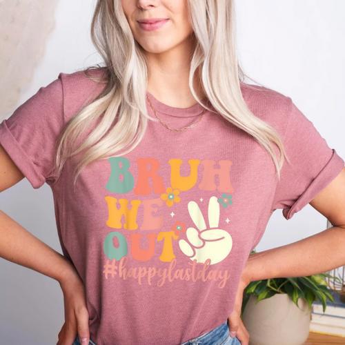 Bruh We Out Teacher Retro Last Day Of School Boys Girls Kids Women's Heather T-Shirt - teacherstshirts.com DE