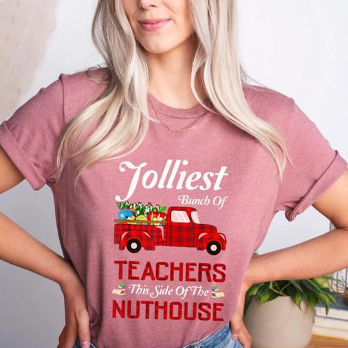 Bunch Of Teachers This Side Of The Nuthouse Xmas Women's Heather T-Shirt - teacherstshirts.com AU
