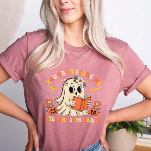 You Can't Scare Me I Teach Fifth Grade Halloween Teacher Women's Heather T-Shirt - teacherstshirts.com UK