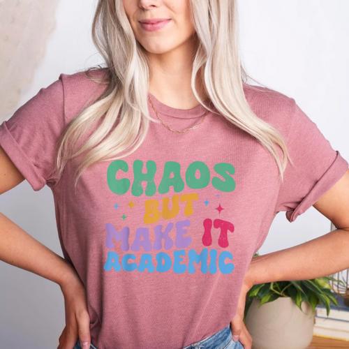 Chaos But Make It Academic Teacher Back To School Women's Heather T-Shirt - teacherstshirts.com UK