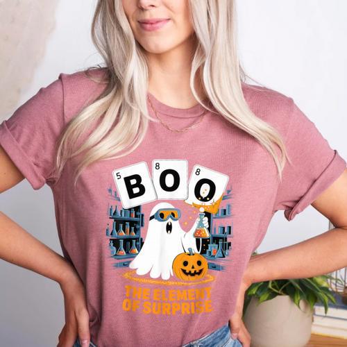 Chemistry Boo Ghost Element Of Surprise Science Teacher Tee Women's Heather T-Shirt - teacherstshirts.com