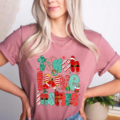 Christmas Coquette Bow Teacher Teach Love Inspire Women's Heather T-Shirt - teacherstshirts.com