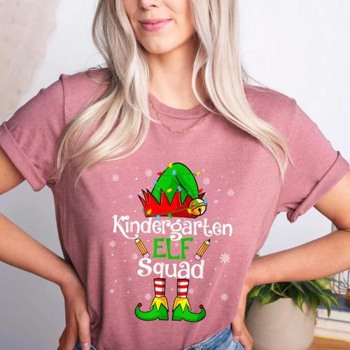 Christmas Kindergarten Elf Squad Teacher Student Women's Heather T-Shirt - teacherstshirts.com AU