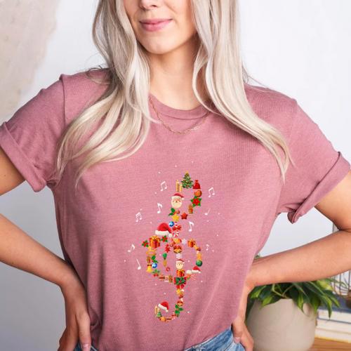 Christmas Musical Note Music Lover Teacher Sing Carols Jesus Women's Heather T-Shirt - teacherstshirts.com AU