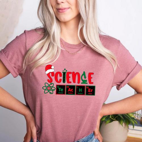 Christmas Science Teacher Santa Educator Chemical Elements Women's Heather T-Shirt - teacherstshirts.com CA