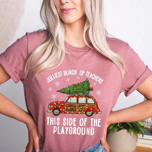 Christmas Teacher Squad Festive Car Tree Lights Xmas Women's Heather T-Shirt - teacherstshirts.com UK