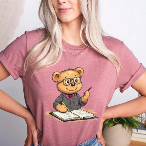 Classroom Fun With Teddy Bear Teacher Women's Heather T-Shirt - teacherstshirts.com DE