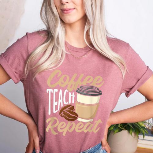 Coffee Teach Repeat Teacher Women's Heather T-Shirt - teacherstshirts.com