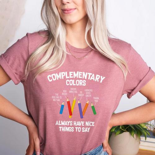 Complementary Colors Art Teacher Pun Shirt Women's Heather T-Shirt - teacherstshirts.com