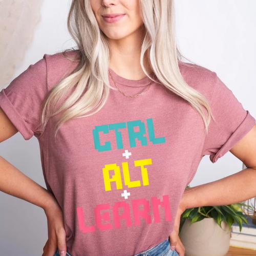 Computer Teacher Back To School Kids Ctrl Alt Learn Women's Heather T-Shirt - teacherstshirts.com UK