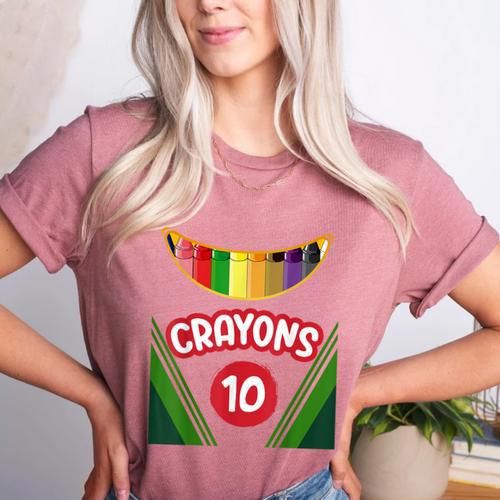 Crayon Box Fun Teacher Student Crayon Squad Halloween 2022 Women's Heather T-Shirt - teacherstshirts.com CA