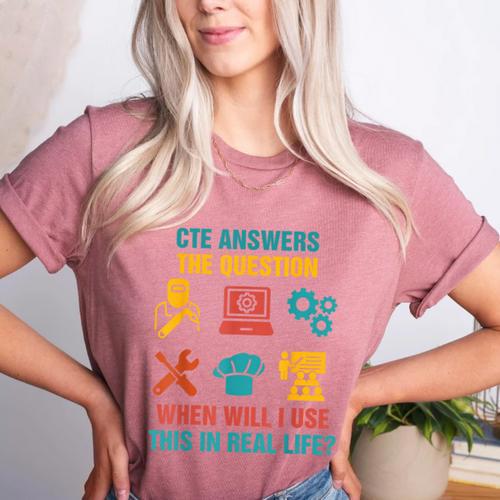CTE Teacher CTE Crew When Will I Use This In Real Life Women's Heather T-Shirt - teacherstshirts.com CA