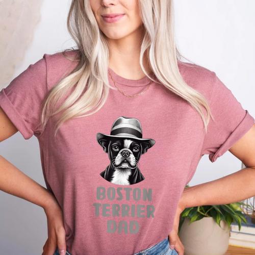 Cute Boston Terrier Dad Dog Lovers Puppy Bostie Owner Women's Heather T-Shirt - Bostonterriersmerch.com