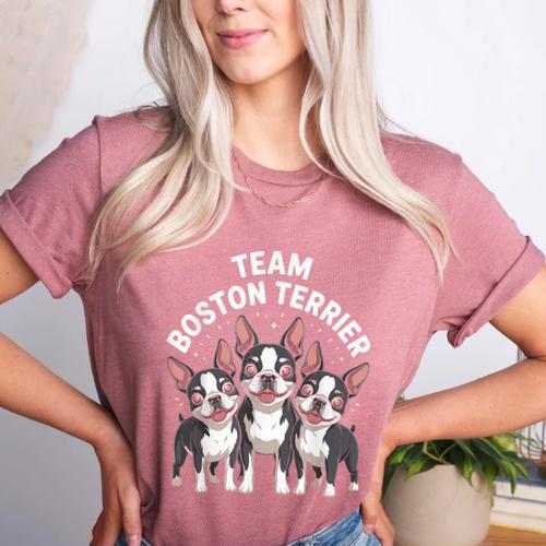 Cute Cartoon For Dog Owners Pet Team Boston Terrier Women's Heather T-Shirt - Bostonterriersmerch.com