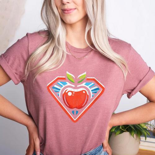 Cute Distressed Super Teacher Superhero Apple Women's Heather T-Shirt - teacherstshirts.com AU