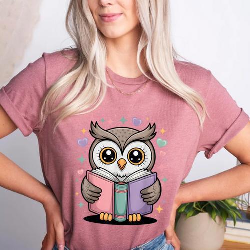 Cute Reading Owl Book Lover Teacher Librarian Bookworm Women's Heather T-Shirt - teacherstshirts.com AU