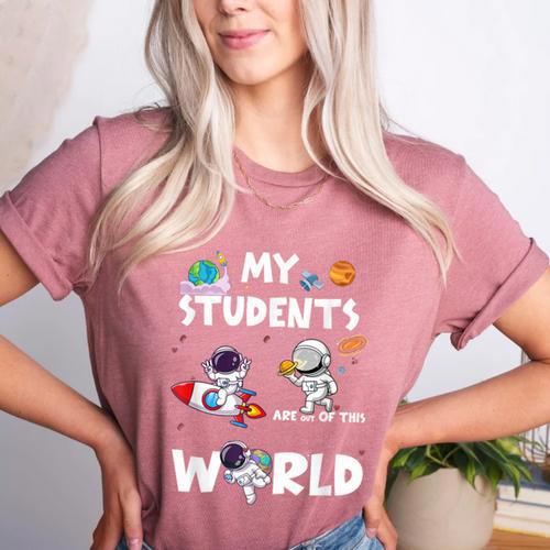 Cute Teacher My Students Are Out-Of This World Space Women's Heather T-Shirt - teacherstshirts.com DE