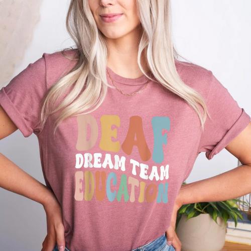 Deaf Dream Team Education Deaf Education Teacher Women's Heather T-Shirt - teacherstshirts.com
