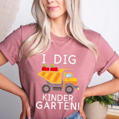 I Dig Kindergarten Student Teacher Construction First Day Women's Heather T-Shirt - teacherstshirts.com AU