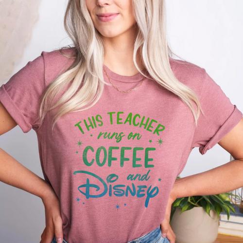Disney This Teacher Runs On Coffee And Disney Gradient Logo Women's Heather T-Shirt - teacherstshirts.com UK