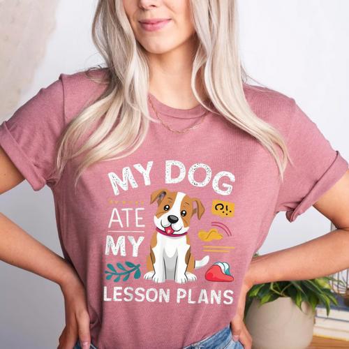 My Dog Ate My Lesson Plan Teacher Back To School Women's Heather T-Shirt - teacherstshirts.com DE