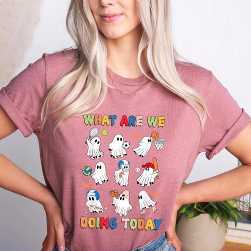What Are We Doing Today Ghost PE Teacher Team Halloween Women's Heather T-Shirt - teacherstshirts.com CA