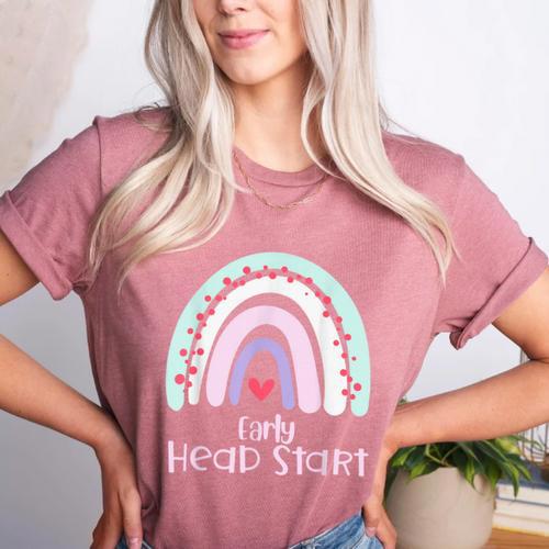 Early Headstart Cute Retro Rainbow Teachers Women's Heather T-Shirt - teacherstshirts.com DE