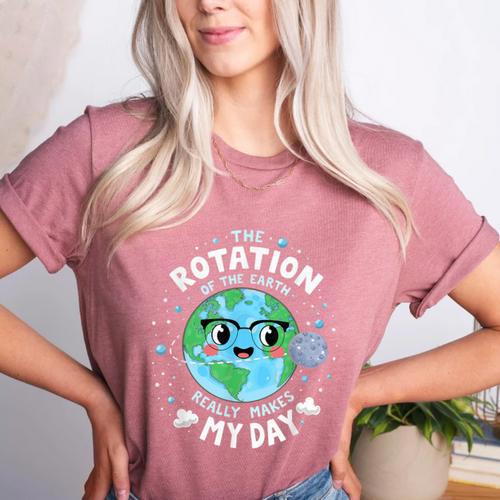 Earth Day Rotation Of The Earth Makes My Day Science Teacher Women's Heather T-Shirt - teacherstshirts.com AU