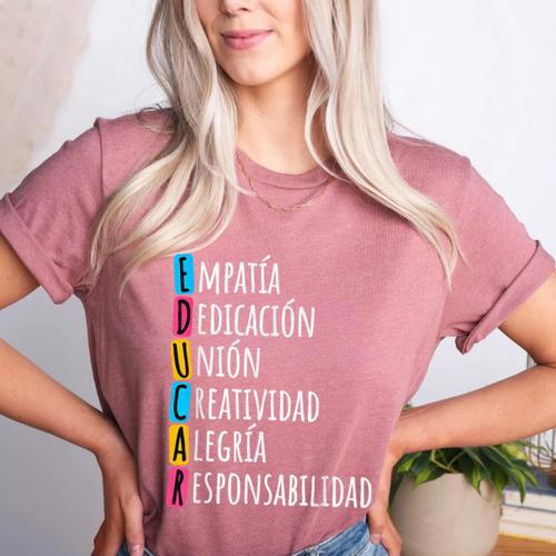 Educar Bilingual Spanish Teacher Women's Heather T-Shirt - teacherstshirts.com AU