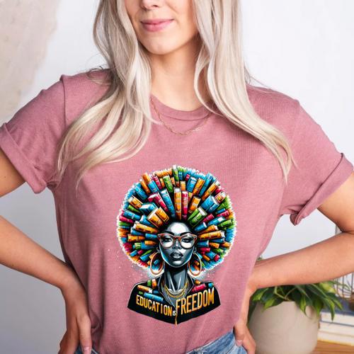 Education Is Freedom History Month Teacher Books Afro Women's Heather T-Shirt - teacherstshirts.com AU