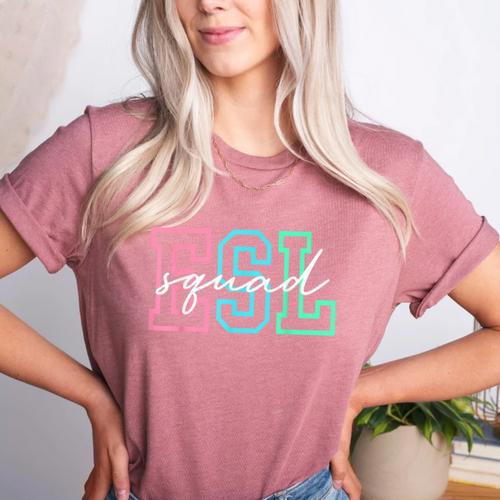 ESL Squad Teacher English As A Second Language Women's Heather T-Shirt - teacherstshirts.com UK