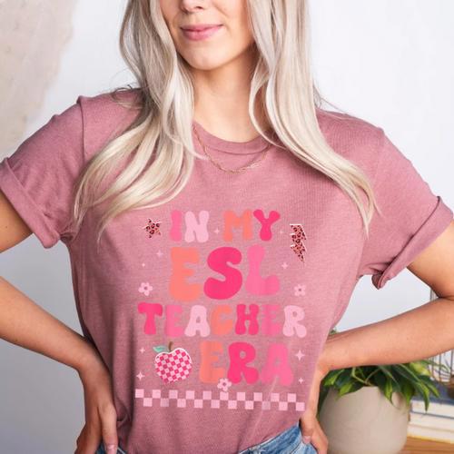 In My Esl Teacher Era Back To School ESL Teacher Groovy Women's Heather T-Shirt - teacherstshirts.com AU