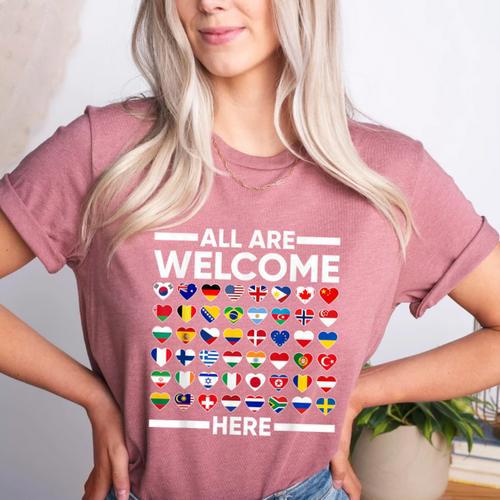 ESL Teacher All Are Welcome Here For Worlds Virtual Teachers Women's Heather T-Shirt - teacherstshirts.com AU