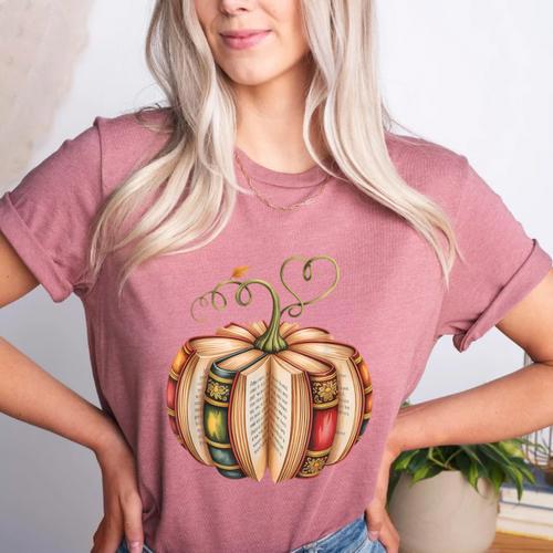 Fall Book Pumpkin Fall Librarians Bookworm Teachers Students Women's Heather T-Shirt - teacherstshirts.com UK