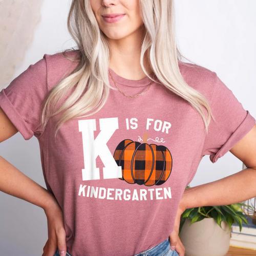 Fall Kindergarten Teacher K Is For Buffalo Plaid Pumpkin Women's Heather T-Shirt - teacherstshirts.com AU